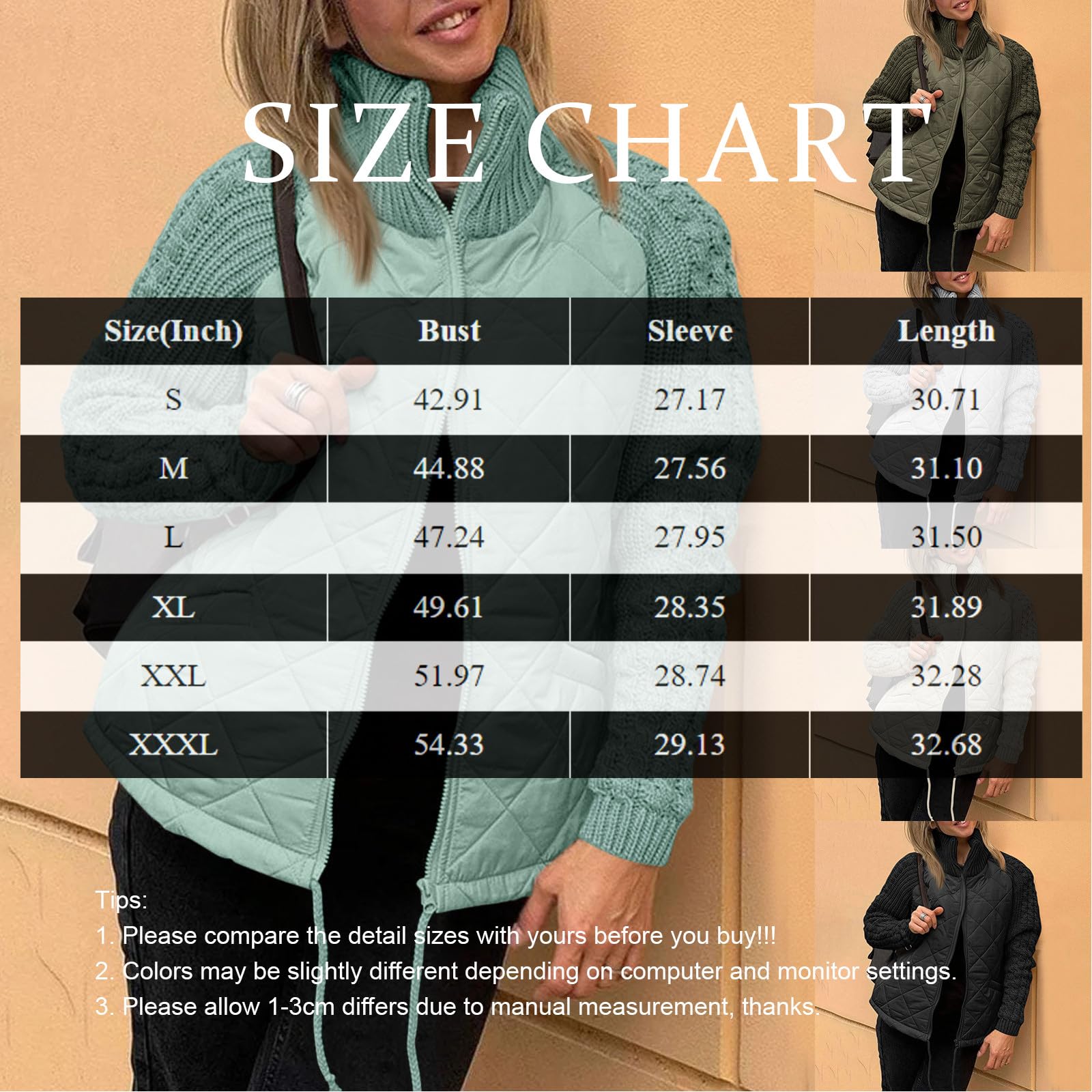 Steppjacke Damen Diamond Quilt Winterjacke Stepp Jacket Hoher Kragen