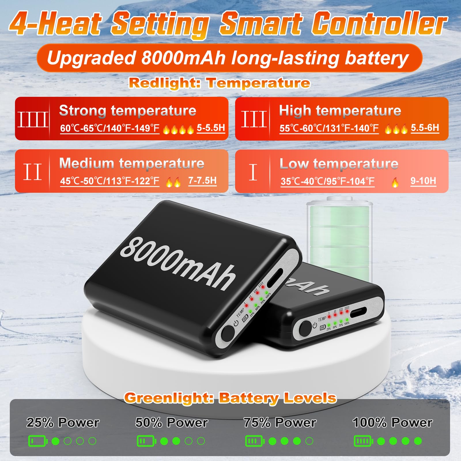 Calzini riscaldabili con controllo APP, 5 V, 8000 mAh, calzini caldi da donna e uomo, lavabili a 4 temperature, ricaricabili, per sci, ciclismo, pesca, campeggio, escursionismo (EU35-48)