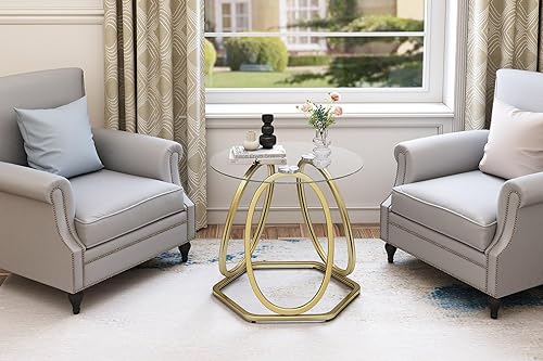 Miniatura 16 de O&K FURNITURE Mesa auxiliar plateada para sala de estar, mesa auxiliar de vidrio para dormitorio, moderna mesita de noche redonda de vidrio con