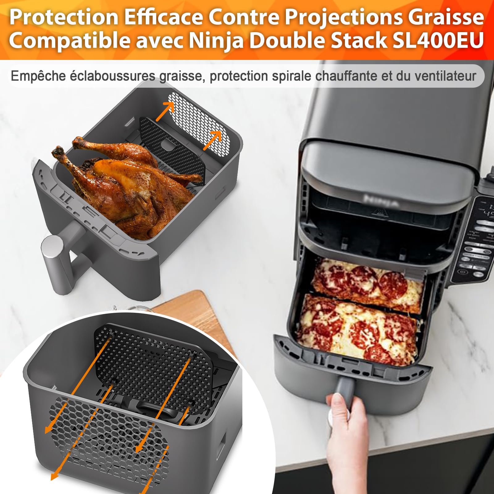 Set Da 18 Accessori Per Friggitrice Ad Aria Calda Ninja Dual Zone E Philips - Stampini Silicone, Griglie, Spiedini E Carta Forno - Compatibile Con AF400EU, SL400EU - 3