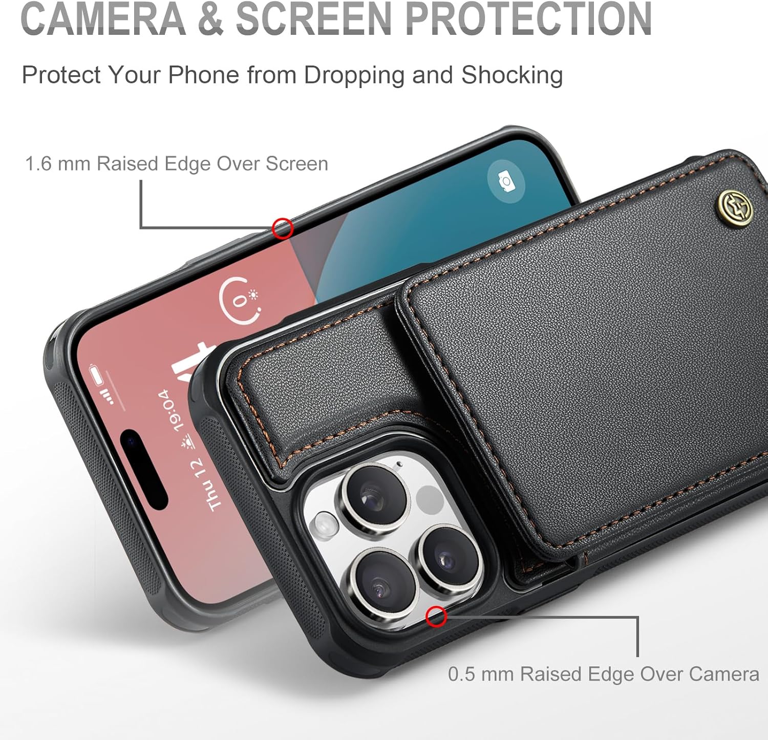 Vinich for iPhone 16 Pro Wallet Case with Card Holder, RFID Blocking Credit Slots Kickstand Shockproof Phone Cover Fit for iPhone 16 Pro 6.3" Black - Image 3