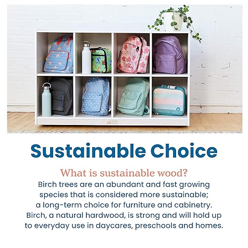 Miniatura 7 de ECR4Kids Gabinete de almacenamiento movible de 8 compartimientos para mochilas, muebles de aula, color blanco lavado