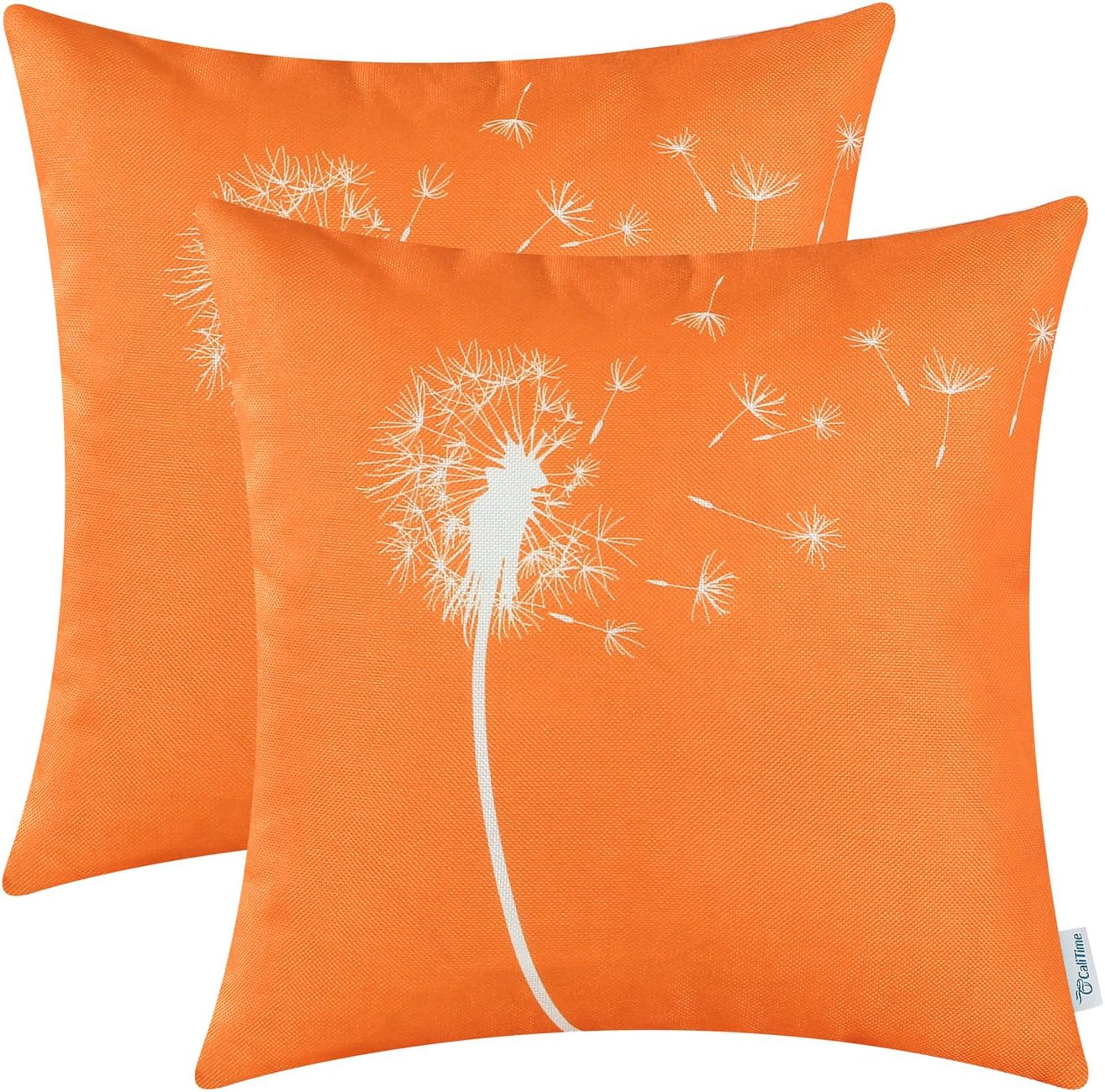 CaliTime Pack of 2 Canvas Throw Pillow Covers Cases for Couch Sofa Home Decoration Solid Dandelion Print Both Sides 18 X 18 Inches Sun Orange