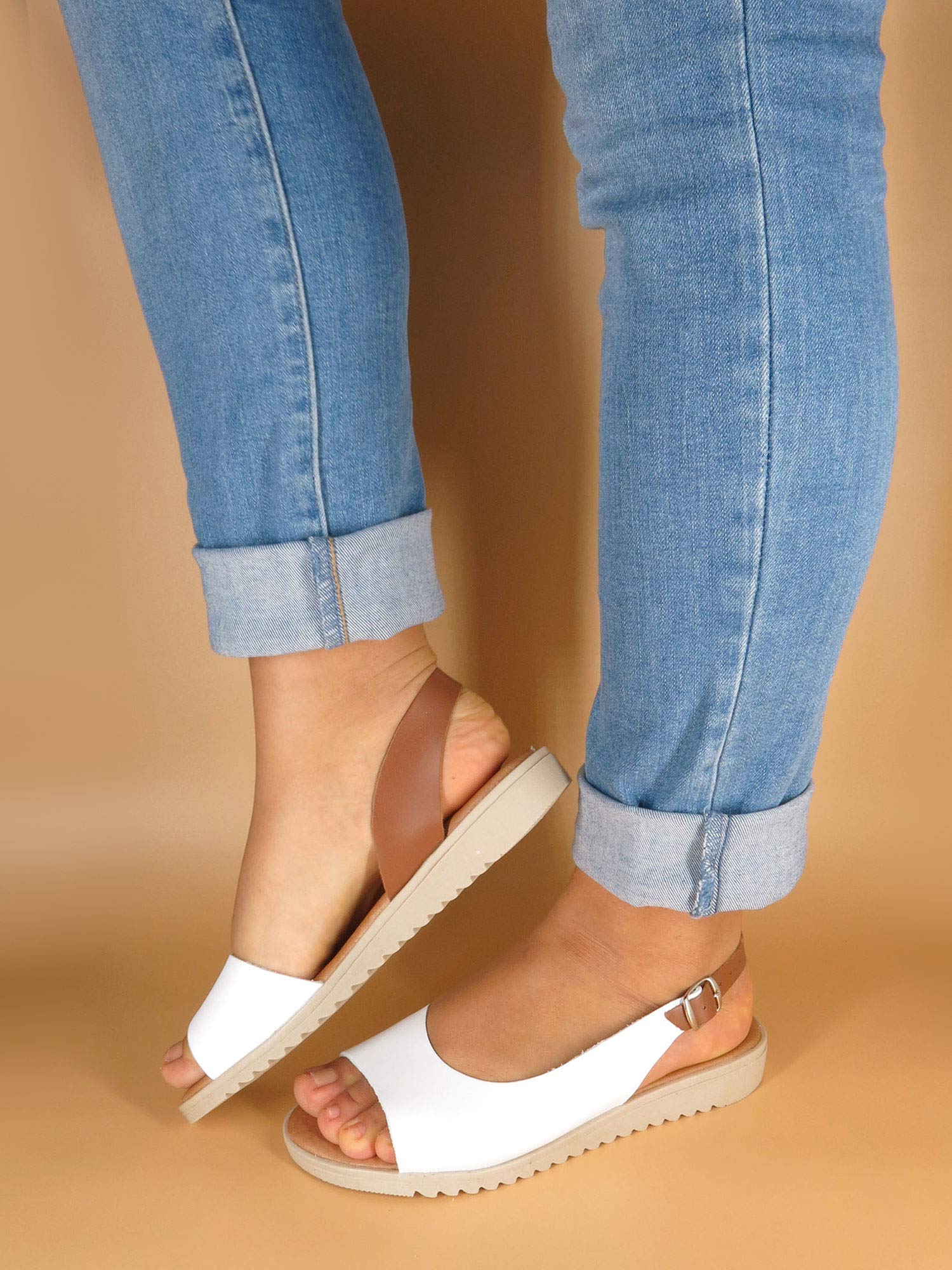 Made In Spain - Sandalias de mujer de piel con tacón de cuña y plantilla de piel auténtica, acolchado de gel, 1115 fabricado en España