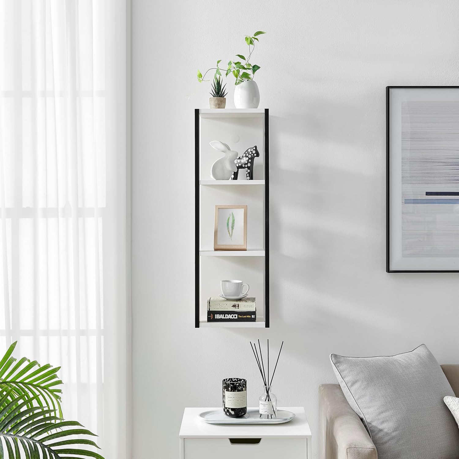 Danya B. Recife Vertical Three-Tier Modern Shadow Box Cube Display Wall Shelf (White/Black)