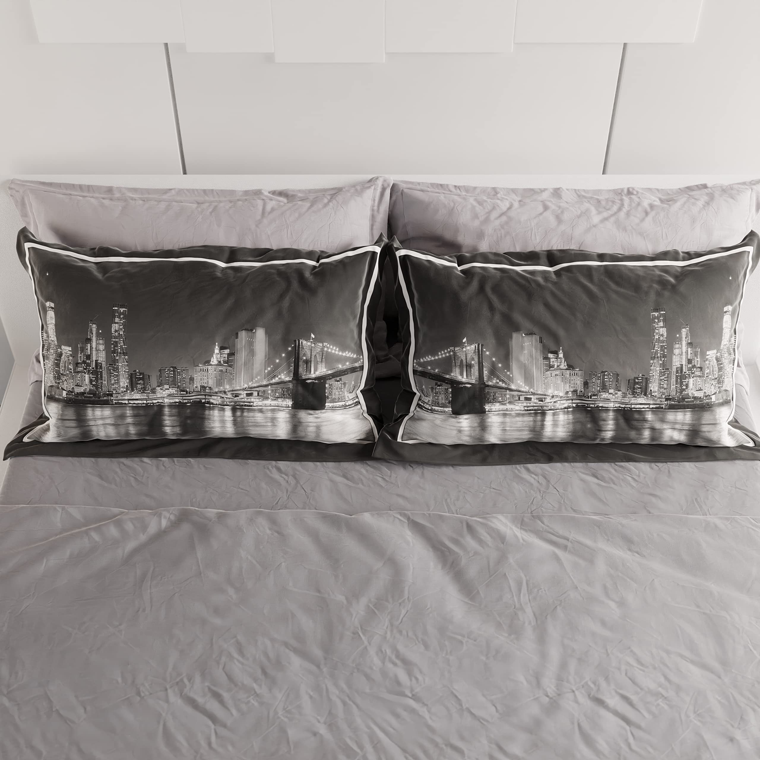 PETTI Artigiani Italiani - Bed Pillowcases, Pair of 50 x 80 cm, Hypoallergenic Microfibre Pillowcases, Made in Italy, Black City - Image 4