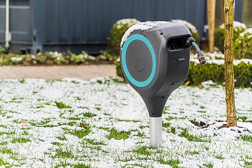 Miniatura 8 de Carrete de manguera retráctil automático de 66 pies con estaca de metal de Gardena, estándar, turquesa, 18614-20.