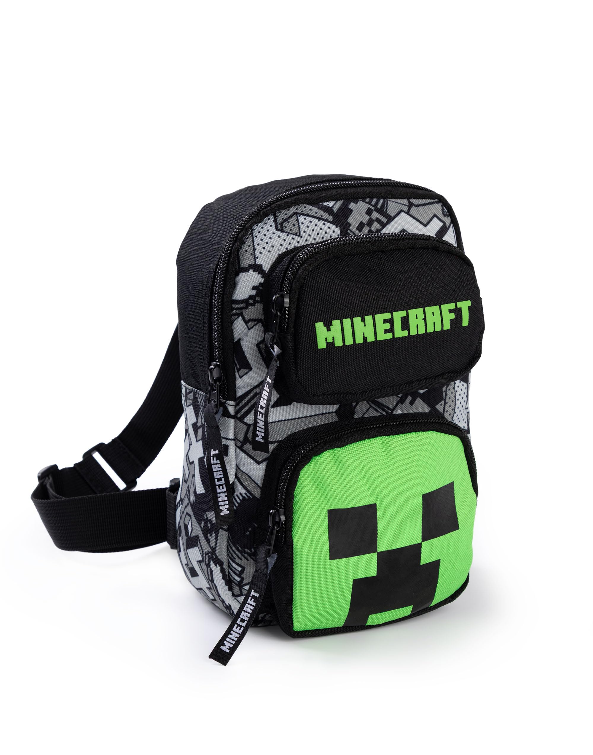 Minecraft Creeper - Bolsa de transporte con cremallera y correa de hombro ajustable para niños, con temática de juego, para jóvenes jugadores