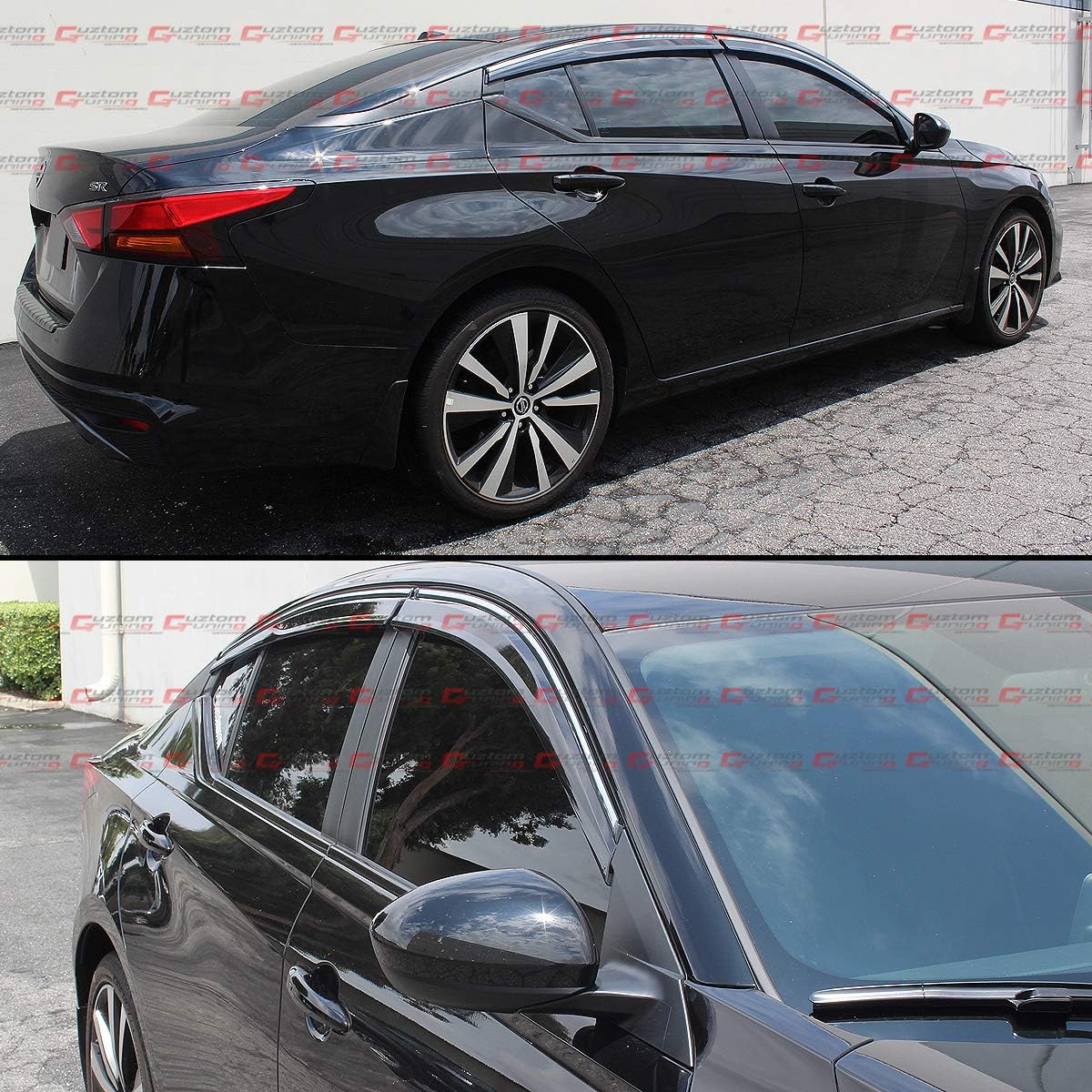 Premium Chrome Trim Clip-on Window Visor Rain Guard Deflector Compatible with 2019-2025 Nissan Altima S SV SR SL