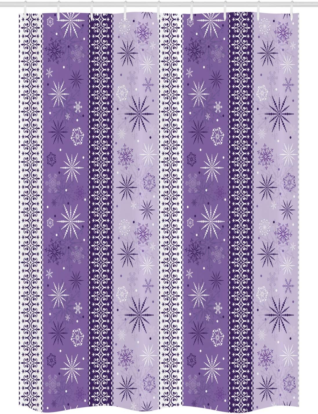 Ambesonne Ethnic Stall Shower Curtain, Christmas Snowflakes Exotic Boho Inspired Illustration Noel Print, Fabric Bathroom Decor Set with Hooks, 54" W x 78", Lavender Violet and White