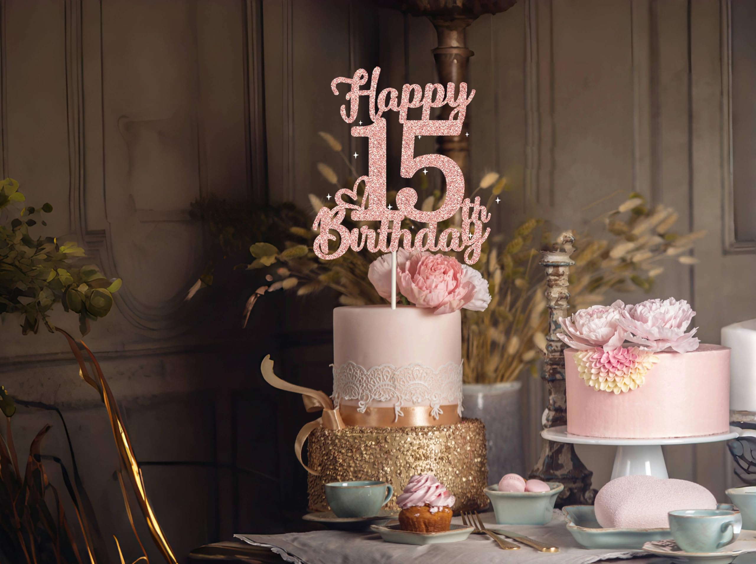 Snapklik.com : 15th Birthday Cake Topper - Double Sided Rose Rose Gold