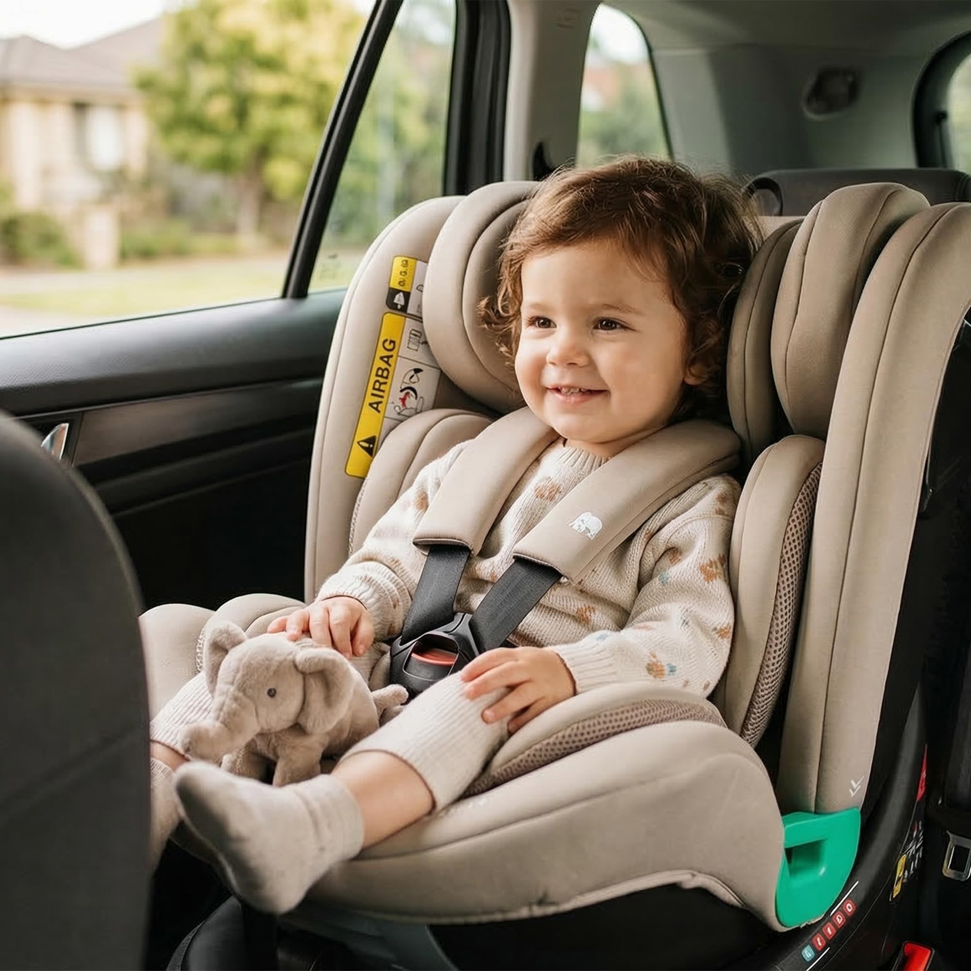 Deryan Colin i-Size Kindersitz 40-150 cm - Gruppe 0+/1/2/3, Drehbarer Autositz 360°, 0-12 Jahre (0-36 kg), Isofix, Gurtbefestigung, Seitenaufprallschutz, Verstellbare Kopfstütze (Nougat)