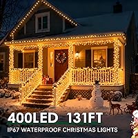 Vista 3 de Luces de Navidad para exteriores, 400 luces LED de 131 pies, IP67 impermeable, 11 modos, luces navideñas cálidas y multicolor con control remoto