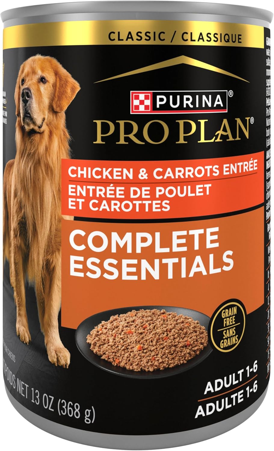 Purina Pro Plan Grain Free Complete Essentials Classic Pate Dog Food,Chicken and Carrots Entrée - 13 oz. Cans,(Pack of 24)