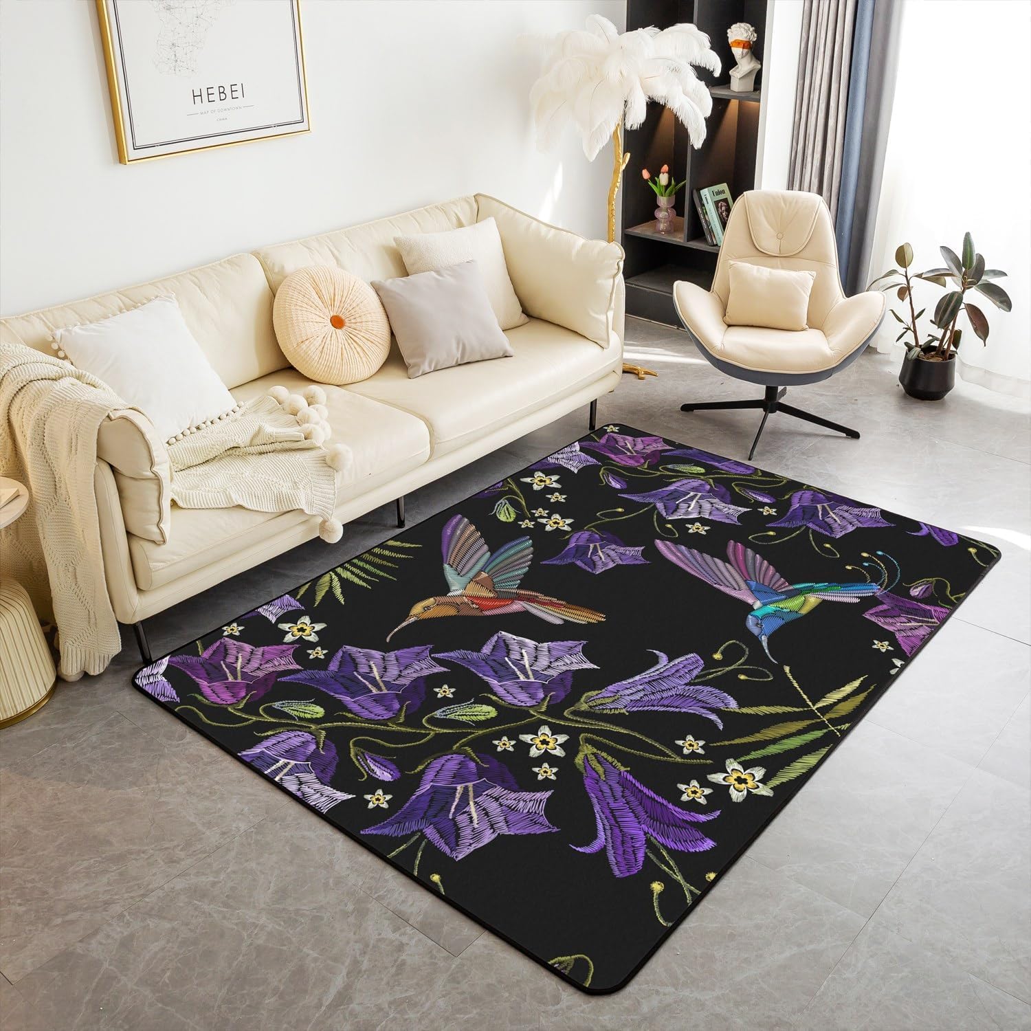 Tapis flanelle lavable fleurs tapis antidérapant facile à nettoyer pour salon