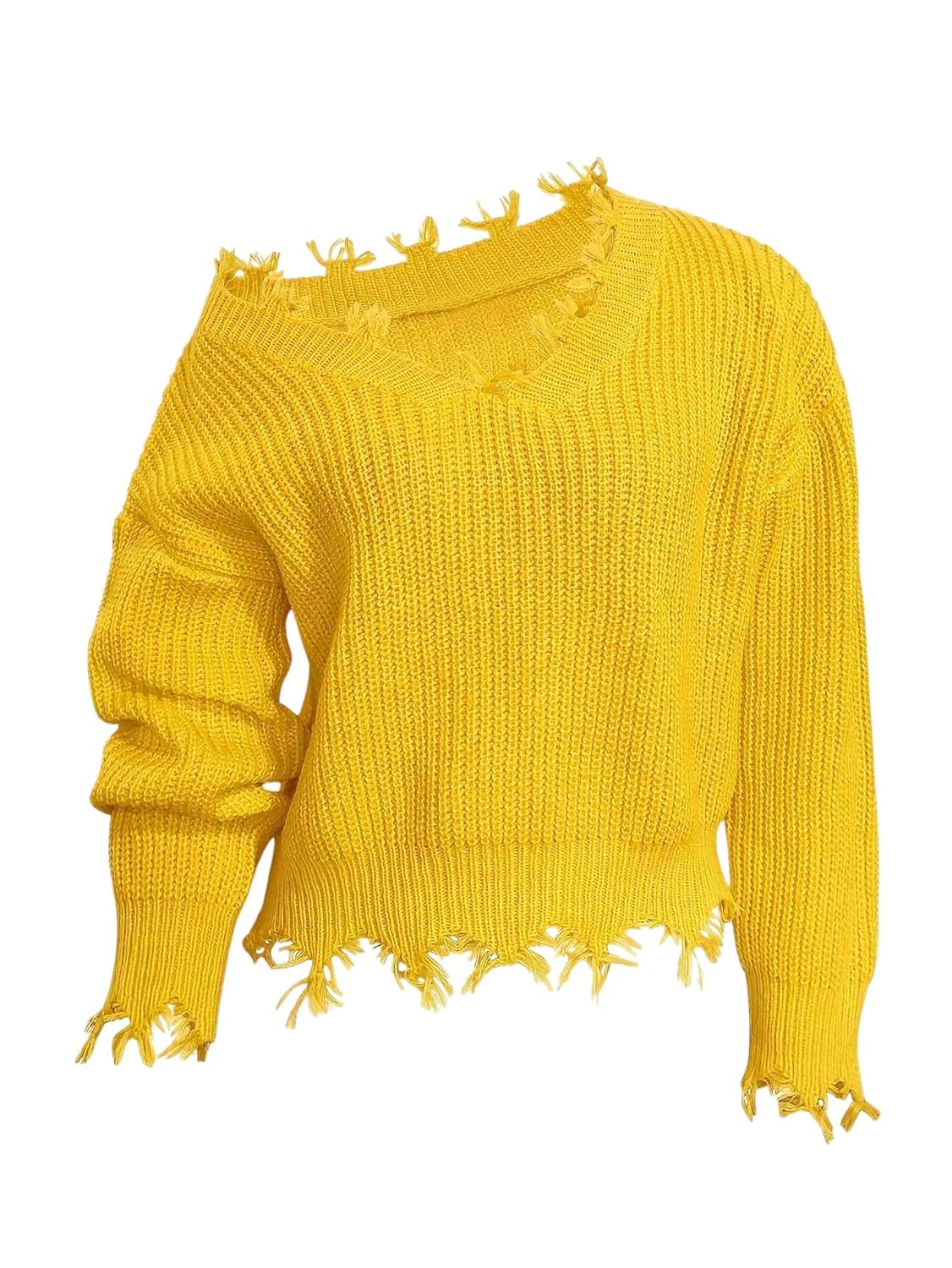 SHENHE Womens Plus Size Distressed Sweaters Y2K V Neck Long Sleeve Sweater Pullovers Top 2025 Trendy