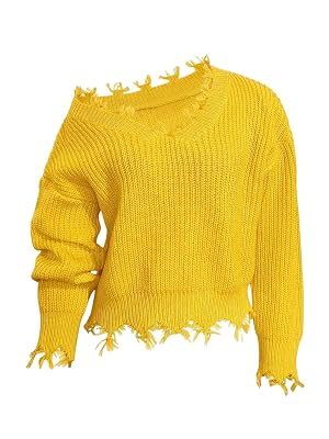 SHENHE Womens Plus Size Distressed Sweaters Y2K V Neck Long Sleeve Sweater Pullovers Top 2025 Trendy