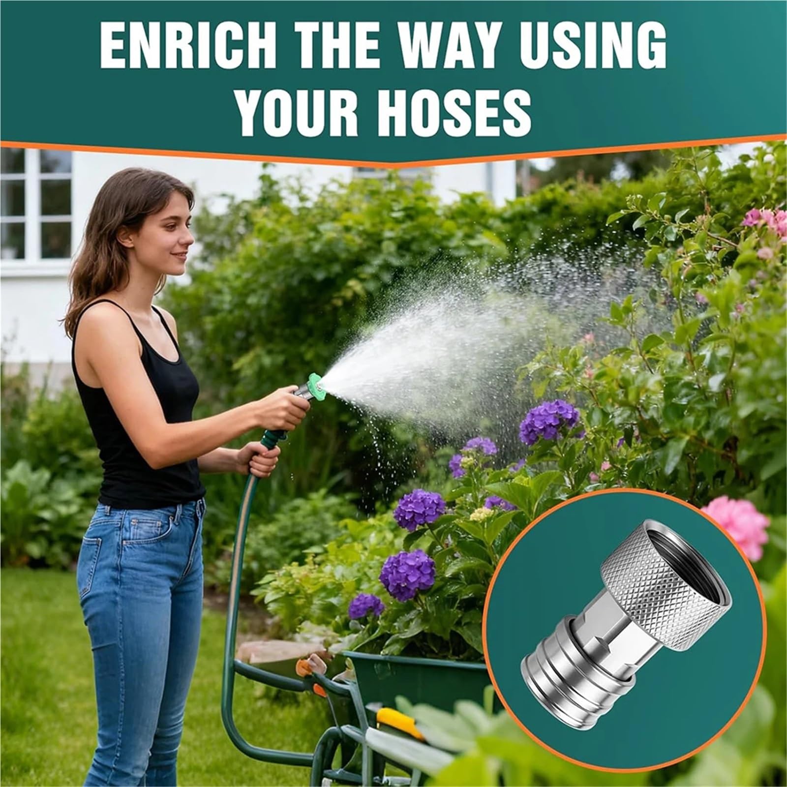 Adaptador Manguera Grifo Adaptador de Manguera jardín a Lavadora a presión 1/2X | 3/4 GHT a 1/4 Conexión rápida Convertir agua a conector de alimentación(2pcs)
