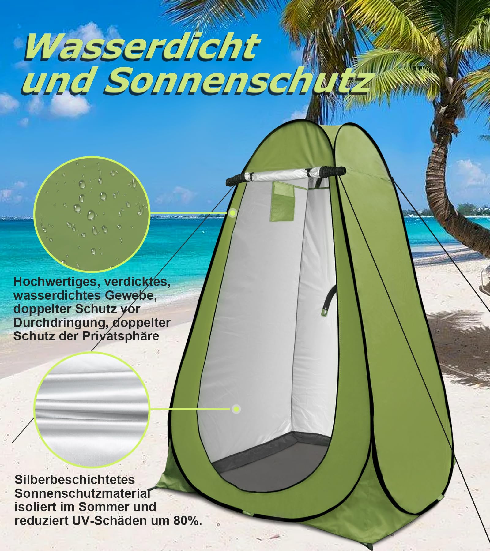Tente de douche riggoo - Tente de douche pop-up - Tente de vestiaire - Tente de rangement mobile - Tente d'extérieur pour le camping et la plage - Avec sac de transport (UV 40+)