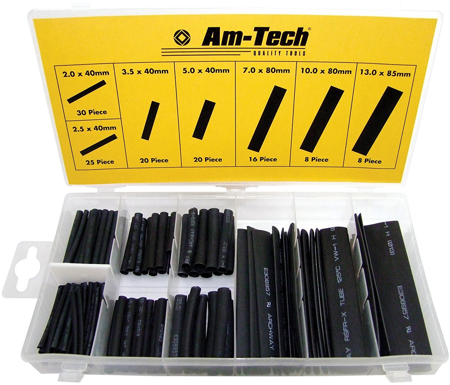Am Tech 127pc Heat Shrink Motorcycle Wiring Wire Wrap Assortment Insulation Set. Sizes : 2 - 13mm