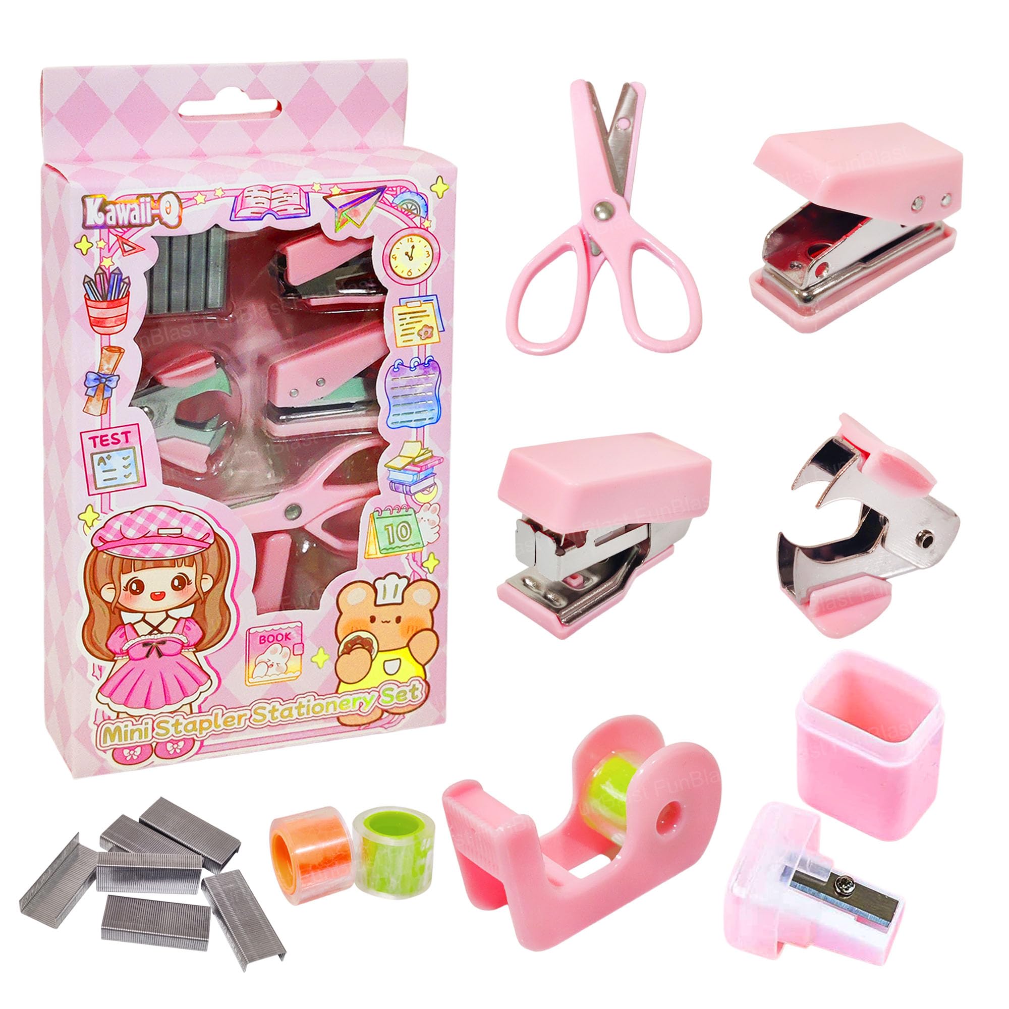 FunBlast Mini Stapler Stationery Set – Compact & Portable Stapler with Staples and Remover and Other Accessories, Cute & Durable Desk Accessory for School, Office, and Home (Pink)-image-38