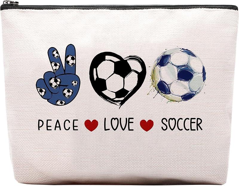 Necessaire de maquiagem CEASQVAA com estampa de futebol, fechamento em zíper
