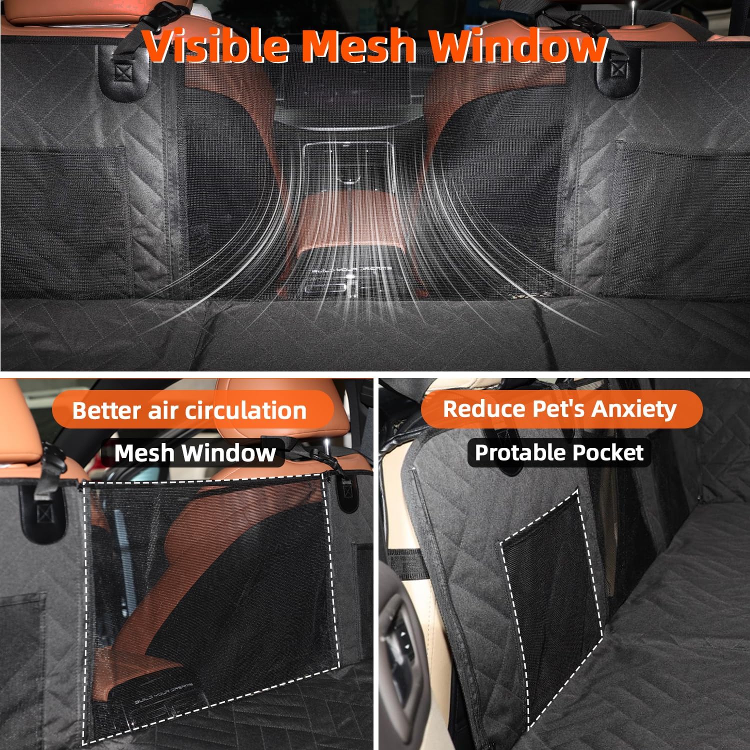 MIROZO Back Seat Extender for Dogs,Dog Car Seat Cover for Pets,Seat Covers for Back Seat,600D Heavy Duty Seat Cover for Dogs,Durable Car Seat Protector Sedan SUV Trucks,3 fold Boar Bottom