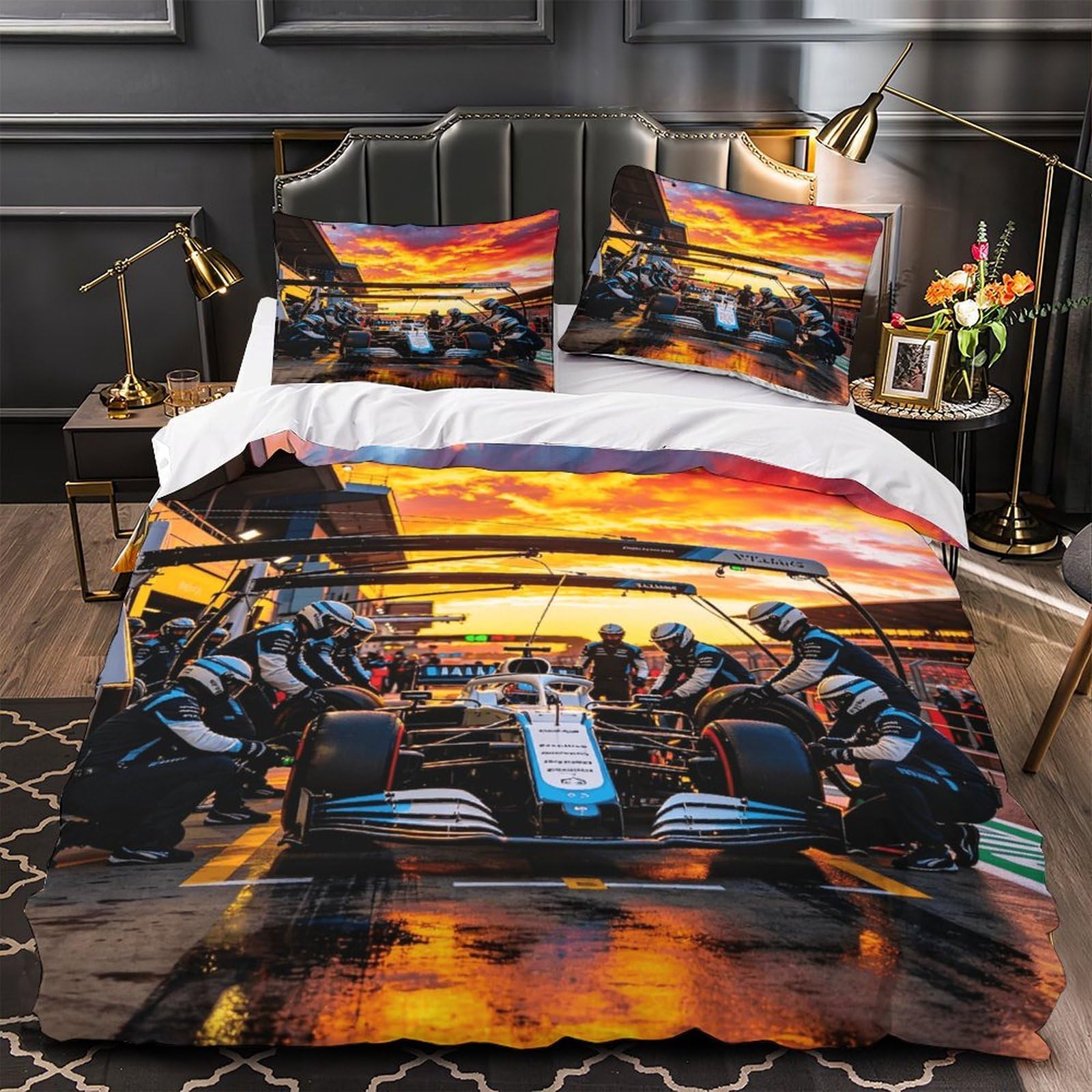 DAFUfbw 3D Printed Formulaa Racing Quilt Cover Super King（260x220cm）, Breathable Duvet Cover Pit Stop Comforter Cover with Pillowcase