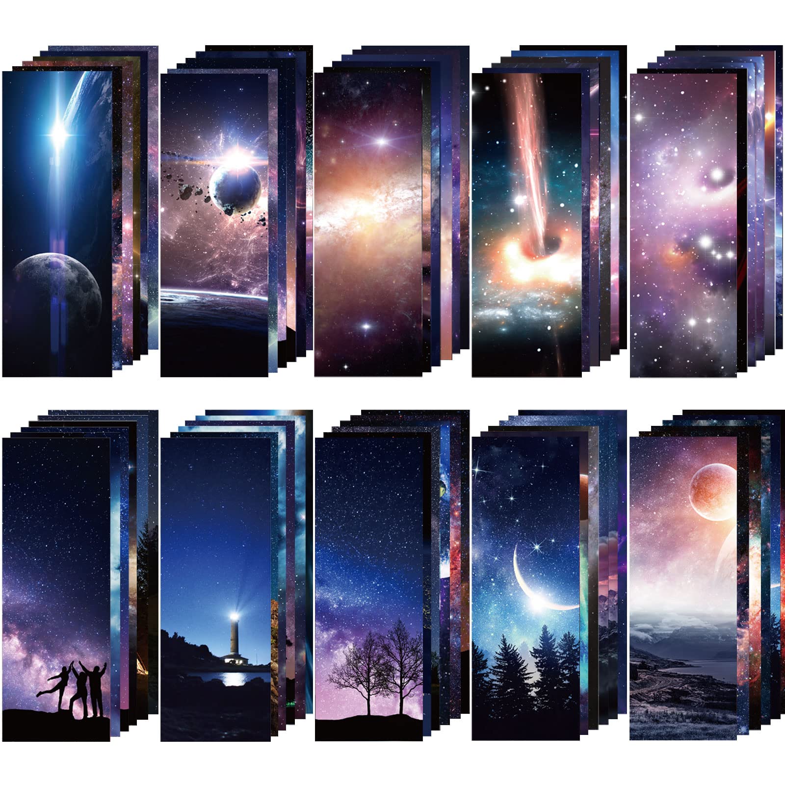 Chinco 120 Pieces Cool Space Galaxy Bookmarks Set for Kids 60 Design Kids Bookmarks Bulk for Space Galaxy Book Lovers Men Boys Classroom Students Gifts