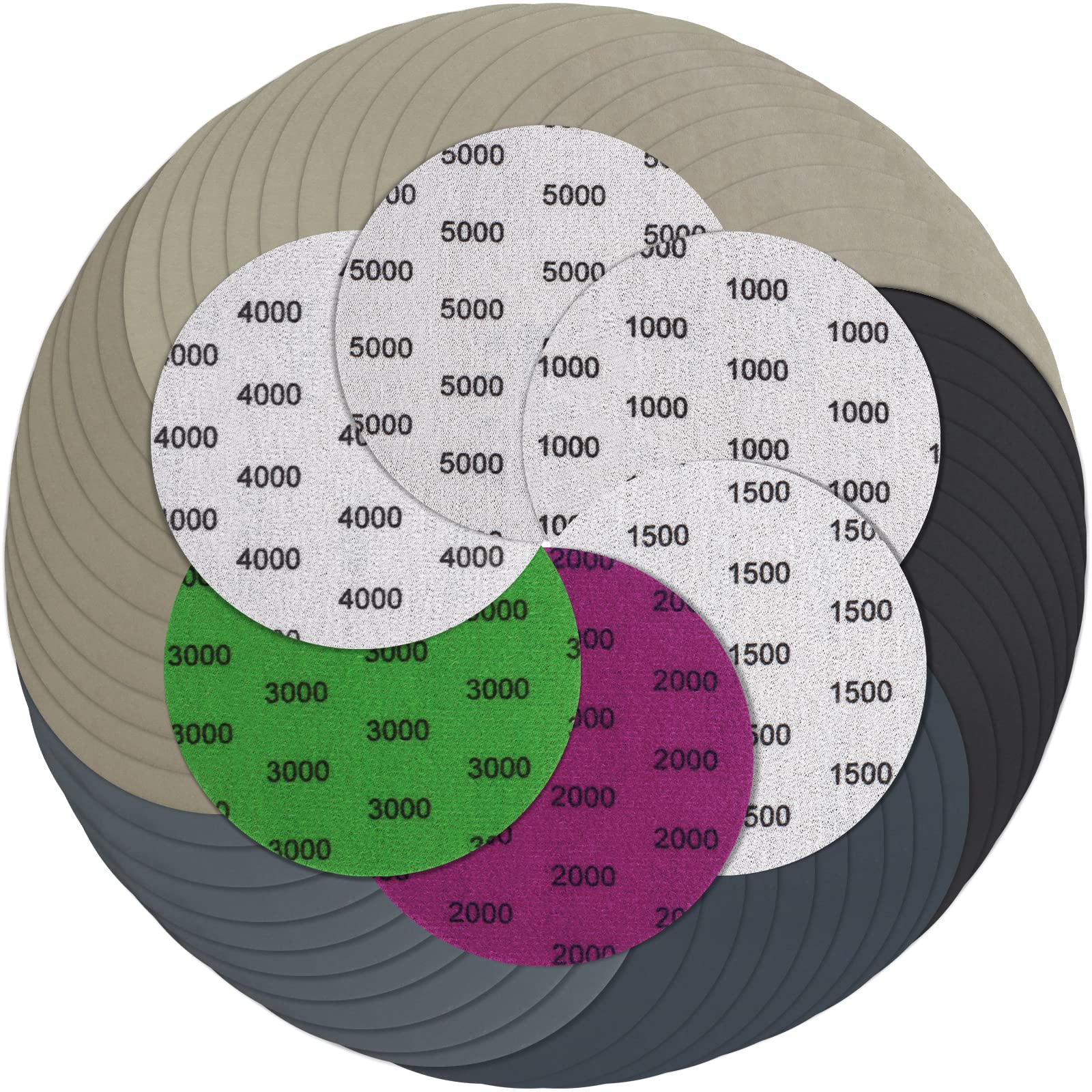 Lot De 24 Disques Abrasifs JatilEr 125mm - 8 Trous - Multi Grains (320 à 3000) - Idéal Pour Ponçage Voiture, Métal & Bois