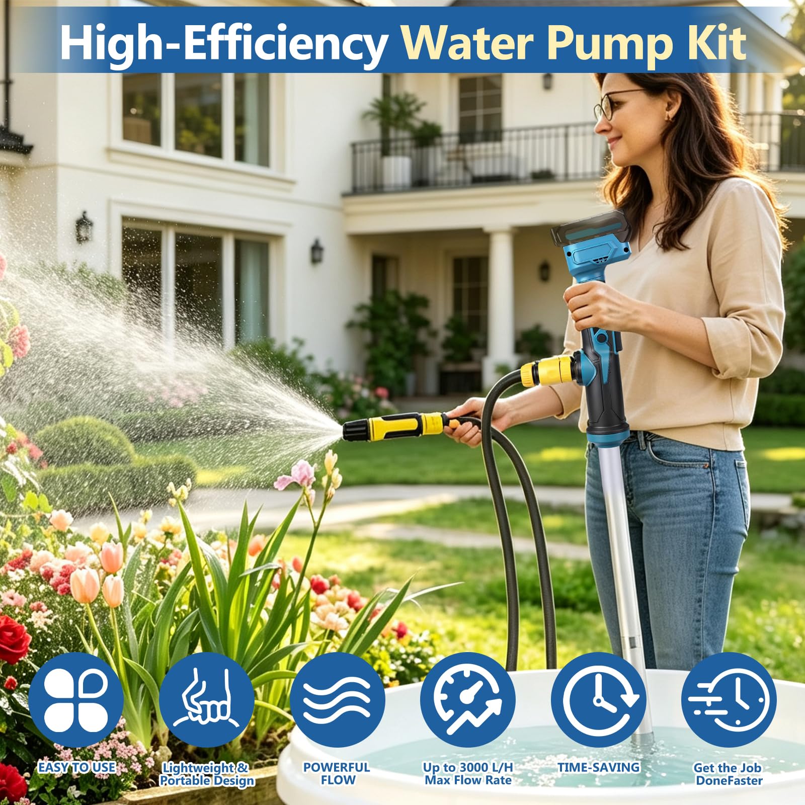 Bomba de transferencia de agua compatible con la batería de 18 V de Makita Bomba para depósitos de agua de lluvia Altura de elevación 3M 3600L/H 19000 RPM para piscina, jardín y estanque