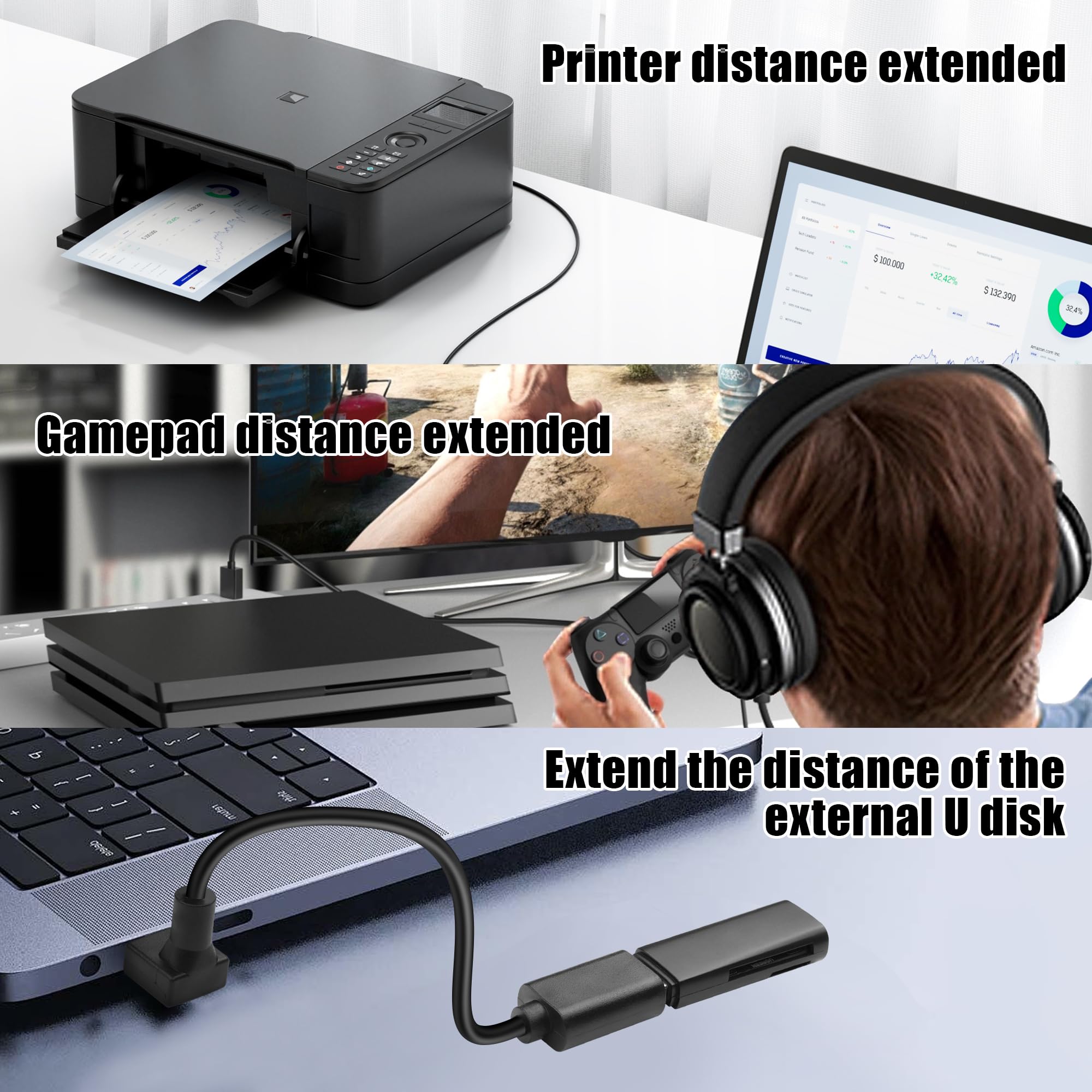 YACSEJAO 90 Degrés USB 3.0 Câble D'extension 2 Paquets De 0,5 Pieds