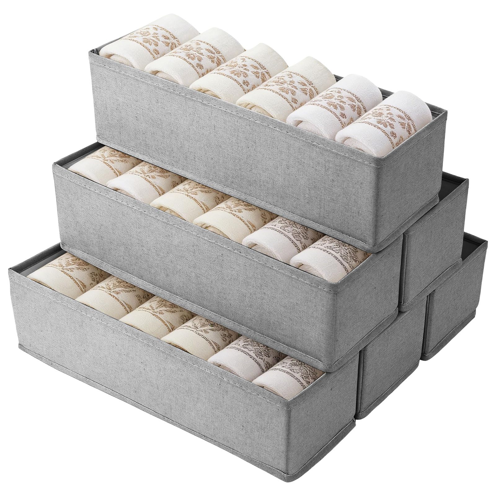 6 Pcs Mini Foldable Drawer Dividers Fabric Underwear Organiser Small Drawer Organizer Wardrobe Sock Divider Box Multipurpose Dresser Organizer Closet Storage Bin for Tie Belt Bra Pants Scarves - Gray
