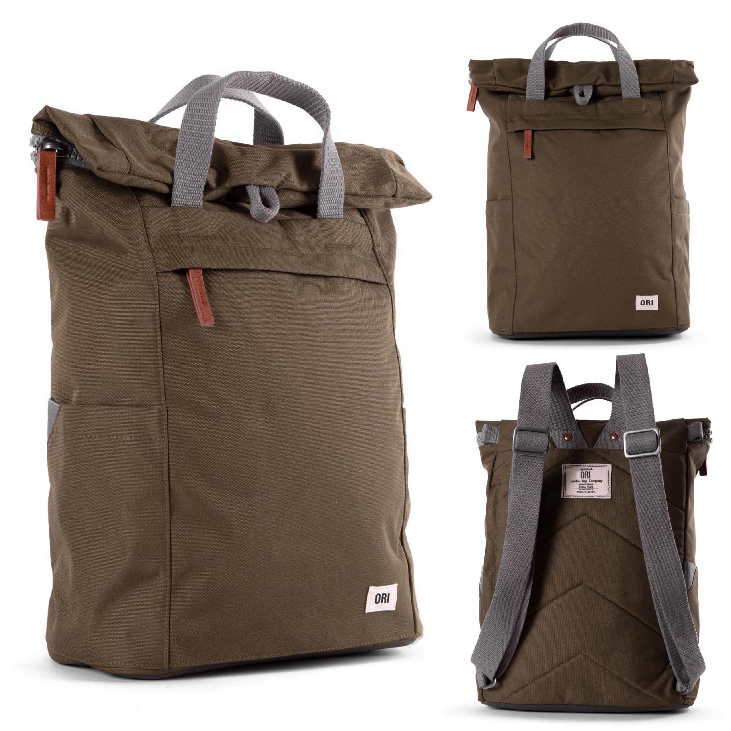 ORI LONDON Travel Backpack - Medium Water-Resistant Nylon Rolltop Laptop Backpack for Men & Women - The Finchley - Moss