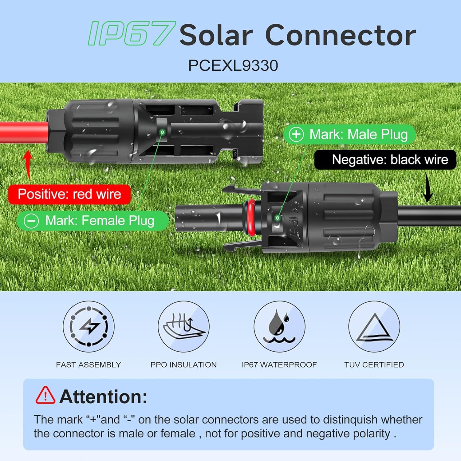 Solar Panel Extension Cable 20Ft, 10AWG Waterproof & Tinning Male to Female Solar Extender Cord for Photovoltaic Systems （20FT Red +20FT Black