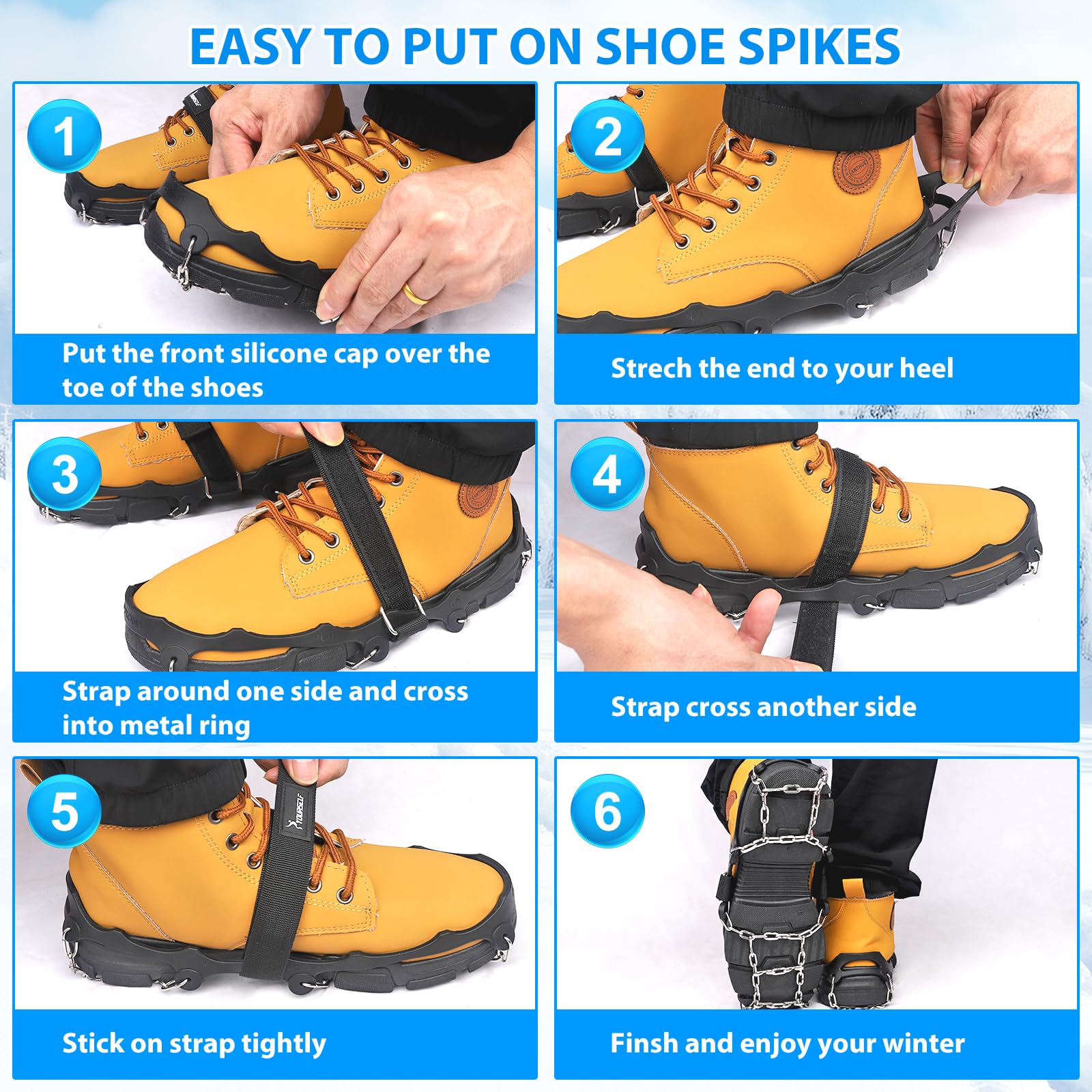 SYOURSELF Tacchetti da ghiaccio per scarpe e stivali da donna e uomo, ramponi antiscivolo catene da neve pinze per ghiaccio per scarpe e stivali, tacchetti di trazione per neve e pesca sul ghiaccio