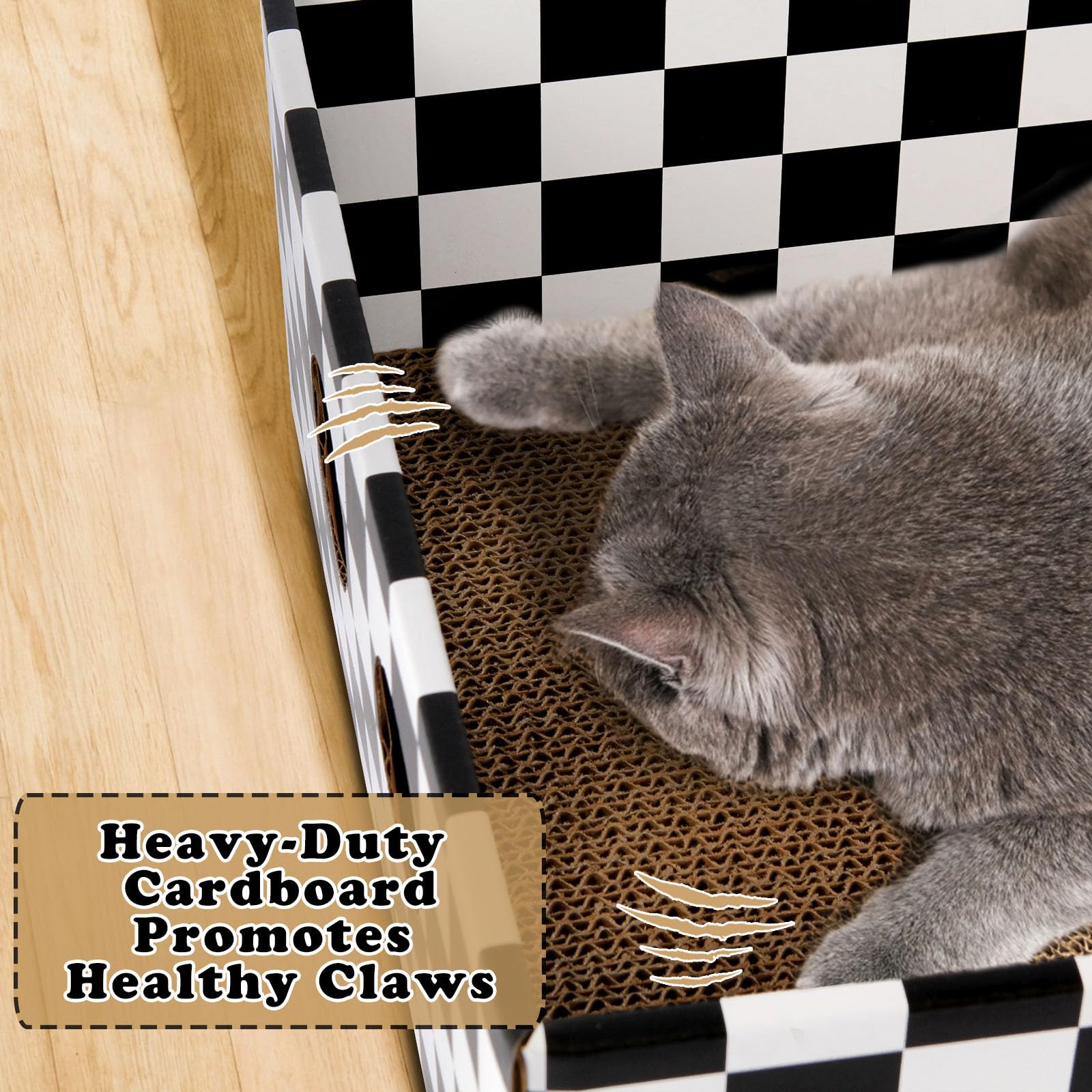 Sturdy Cardboard Cat Scratcher Box, Large Scratching Board and Cozy Bed for Indoor Cats, Ideal for Rest and Play, Easy to Assemble and Clean