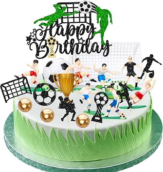 Ephlyn 29Pcs Soccer Cake Topper Decorations Soccer Ball Cupcake Topper Soccer Player Figure for Soccer Birthday Party Sport Party Football Theme Party Supplies