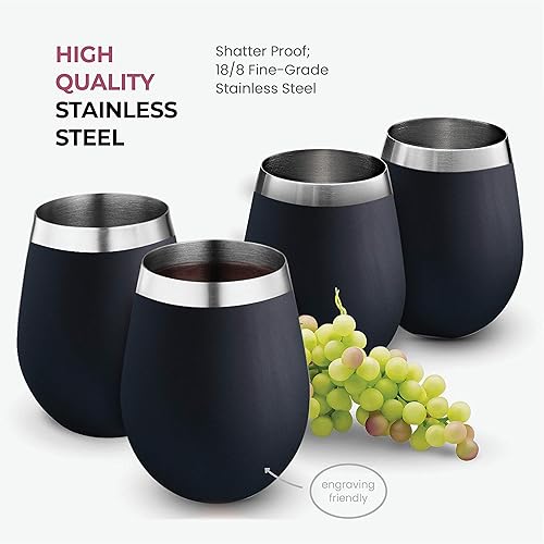 Miniatura 5 de Vasos de vino irrompibles de acero inoxidable, juego de 4 copas de vino de 18 onzas. Juego de copas de vino para vino rojo y blanco sin tallo de