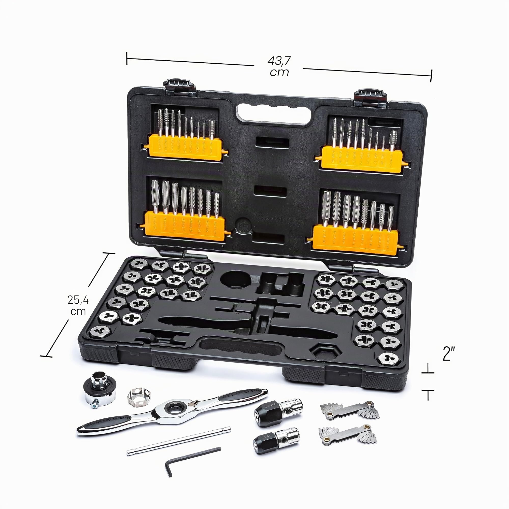 GearWrench 3887 Juego de Llaves de Machos y Terrajas de Trinquete SAE y Métrico, 77 Piezas