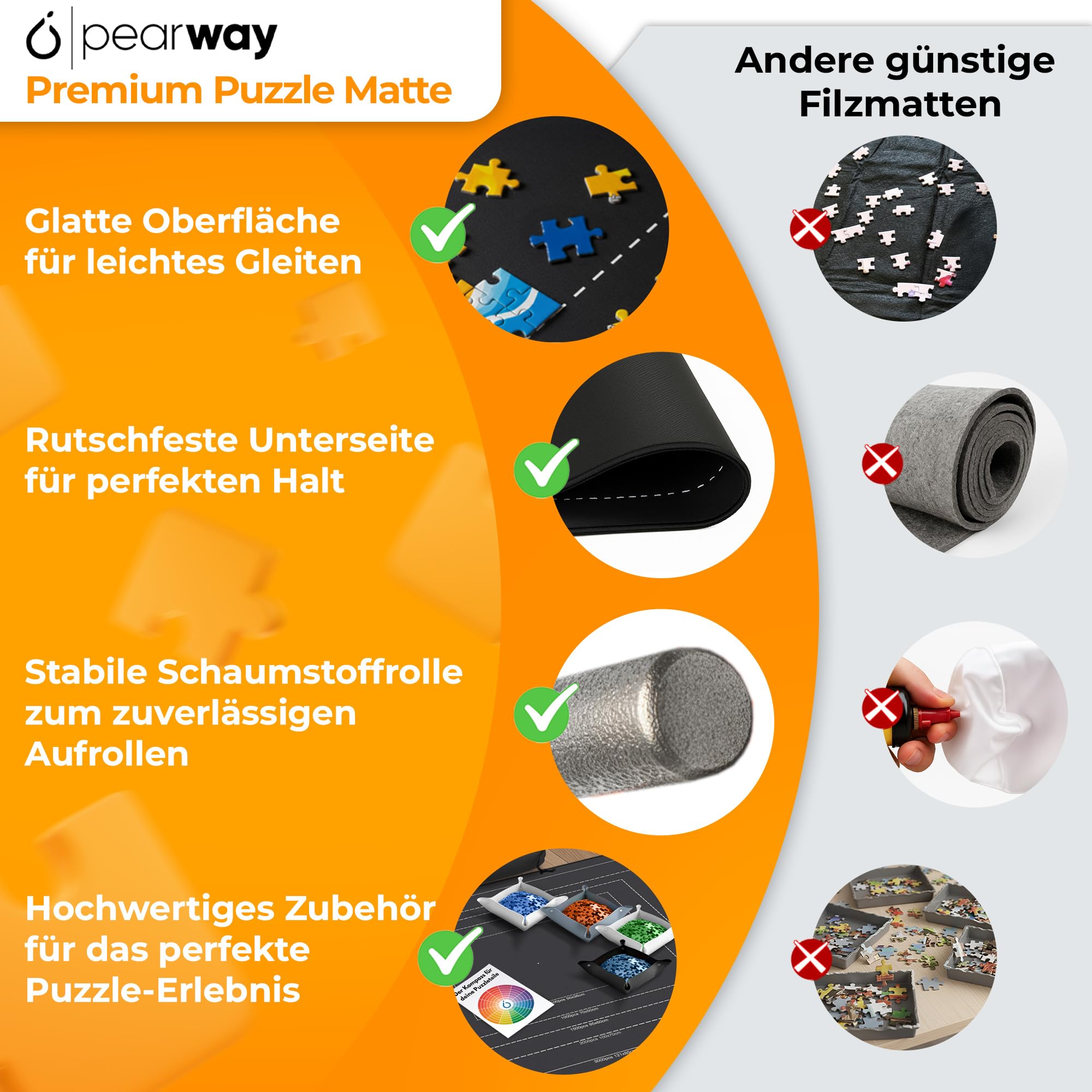 PEARWAY Mata puzzle premium, 3000 elementów, o gładkiej powierzchni i antypoślizgowym spodu, mata 94 x 56 cm, idealna podkładka pod puzzle, dywan puzzli, akcesoria do puzzli