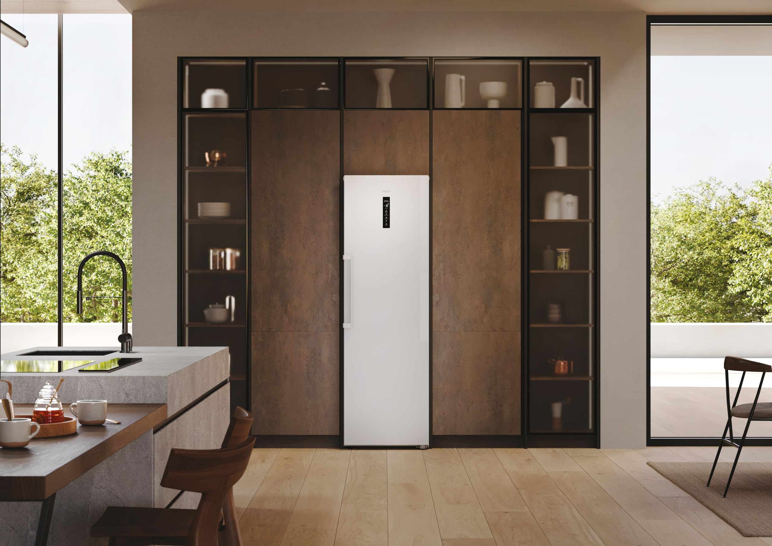 Haier Congelatore con sbrinamento automatico e macchina per cubetti di ghiaccio I Instaswitch H4F306WDH1 I Total No Frost congelatore, capacità 301 l, utilizzabile anche come frigorifero I Freezer con