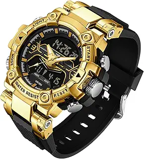 findtime クールデザイナーメンズウォッチ ブルー ラージフェイス Mascul Relojes para Hombres ユニーク エレクトロニクス スポーツ ミリタリー 大胆 ランニング ヘビーデューティー ウォッチ, ゴールド, スポーツ。