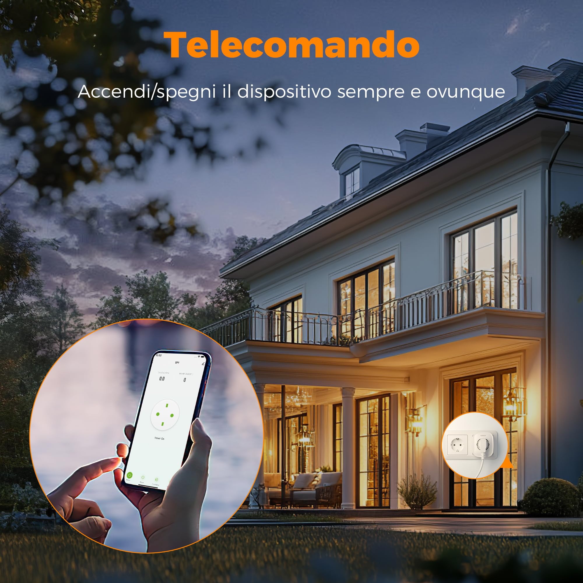 TESSAN Confezione da 2 Presa WiFi Smart Life, Timer Presa Elettrica Intelligente Alexa, Smart Plug Presa con Interruttore, Monitoraggio Consumi, Controllo Vocale, Compatibile con Alexa, Google Home
