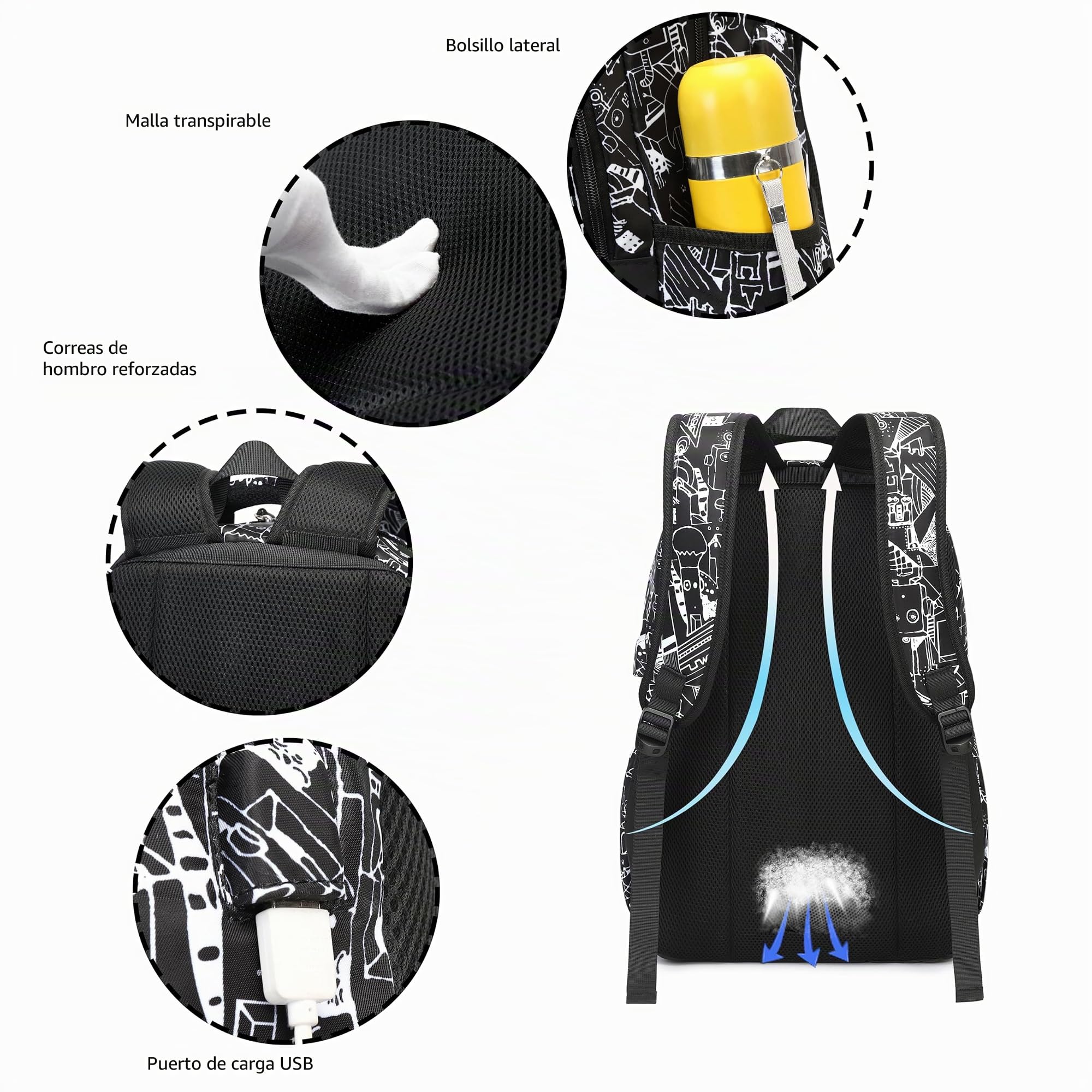 Asge Mochila Escolar Grande Bolsas de Nylon para Niños y Adolescentes de 8-16 Años con Impresión Impermeables