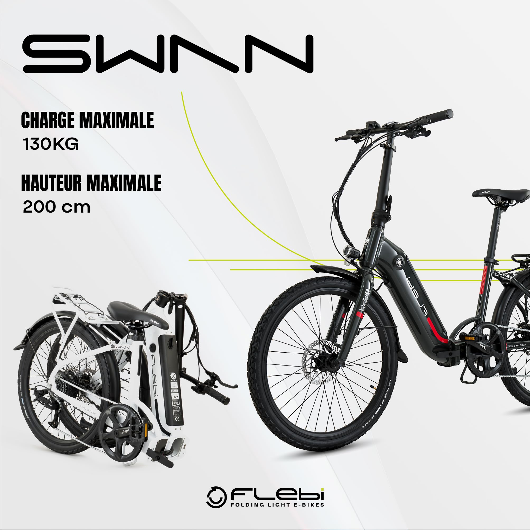 Flebi Swan 24 Vélo Électrique Pliable 24" | Autonomie 70 km | Batterie Amovible 10,4Ah/374Wh | 7 Vitesses | E-Bike Urbain Unisexe Compact et Léger Femme et Homme