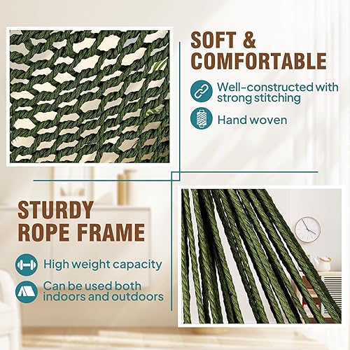 Miniatura 3 de Chihee - Silla para colgar con cuerda de algodón, diseño de cuerda de algodón hilado, barra de madera dura, asiento ancho con encaje para interior y