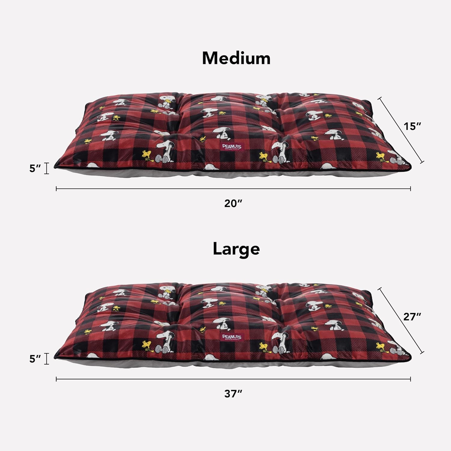 Berkshire Peanuts® Square Dog Bed, Suedemink Fleece Pet Mat with Waterproof & Non-Slip Bottom, Soft Plush Dog Mat for Crate, Couch, or Floor, Machine Washable(Snoopy Everyday Buffalo Plaid, Medium)