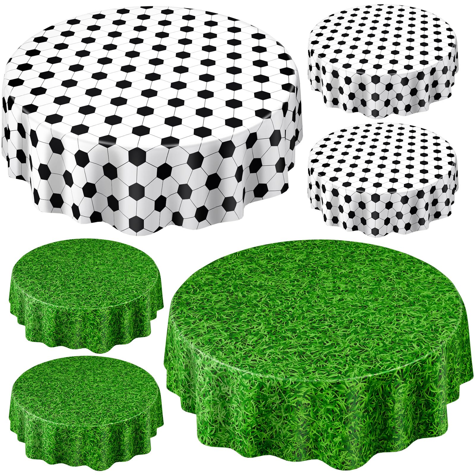 Funnymoom 6 Pack Round Soccer Tablecloth 84 Inch Plastic Soccer Grass Party Decorations Disposable Grass Table Cloth Washable Disposable Circle Table Cover for Birthday Party Supplies Decoration