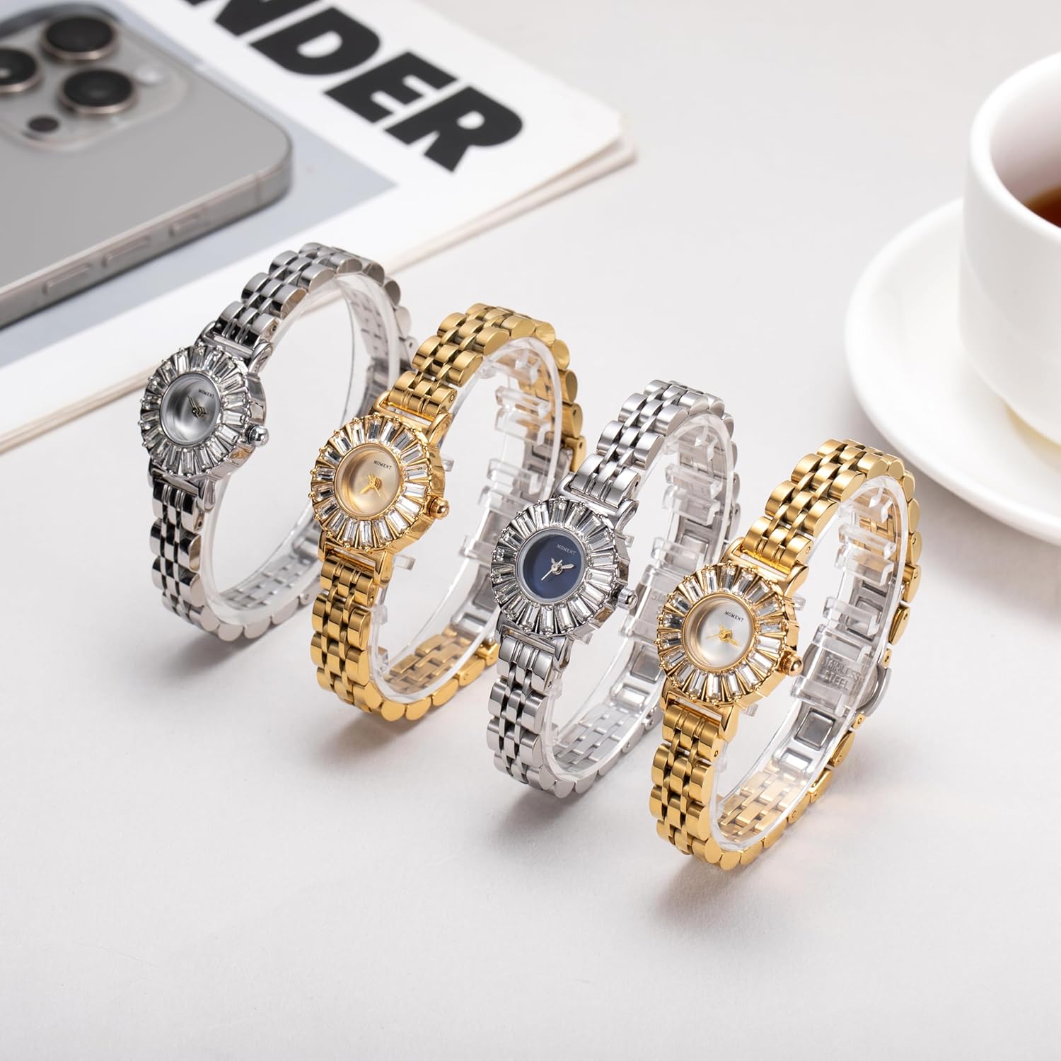 GORBEN Gold-Tone Women's Watch with High-Precision Quartz Movement, Crystal Bezel Ultra-Thin Wristwatch, Elegant Gift Box for Mother/Girlfriend
